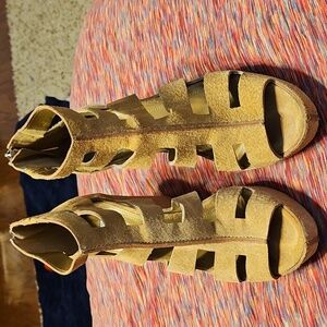 BCBGeneration Suede Platform Wedge Heel Cage Sandals